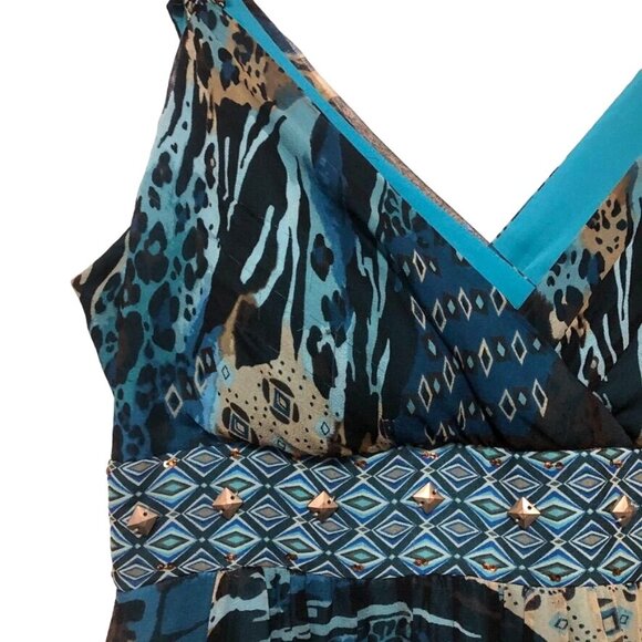 Signature By Robbie Bee Silk Maxi Dress 12 Surplice Neck Tiered Sleeveless Boho - Picture 3 of 12